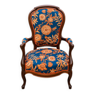 Fauteuil cabriolet Louis-Philippe - tissu bleu