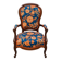Restored Louis-Philippe cabriolet armchair, blue and orange floral fabric.