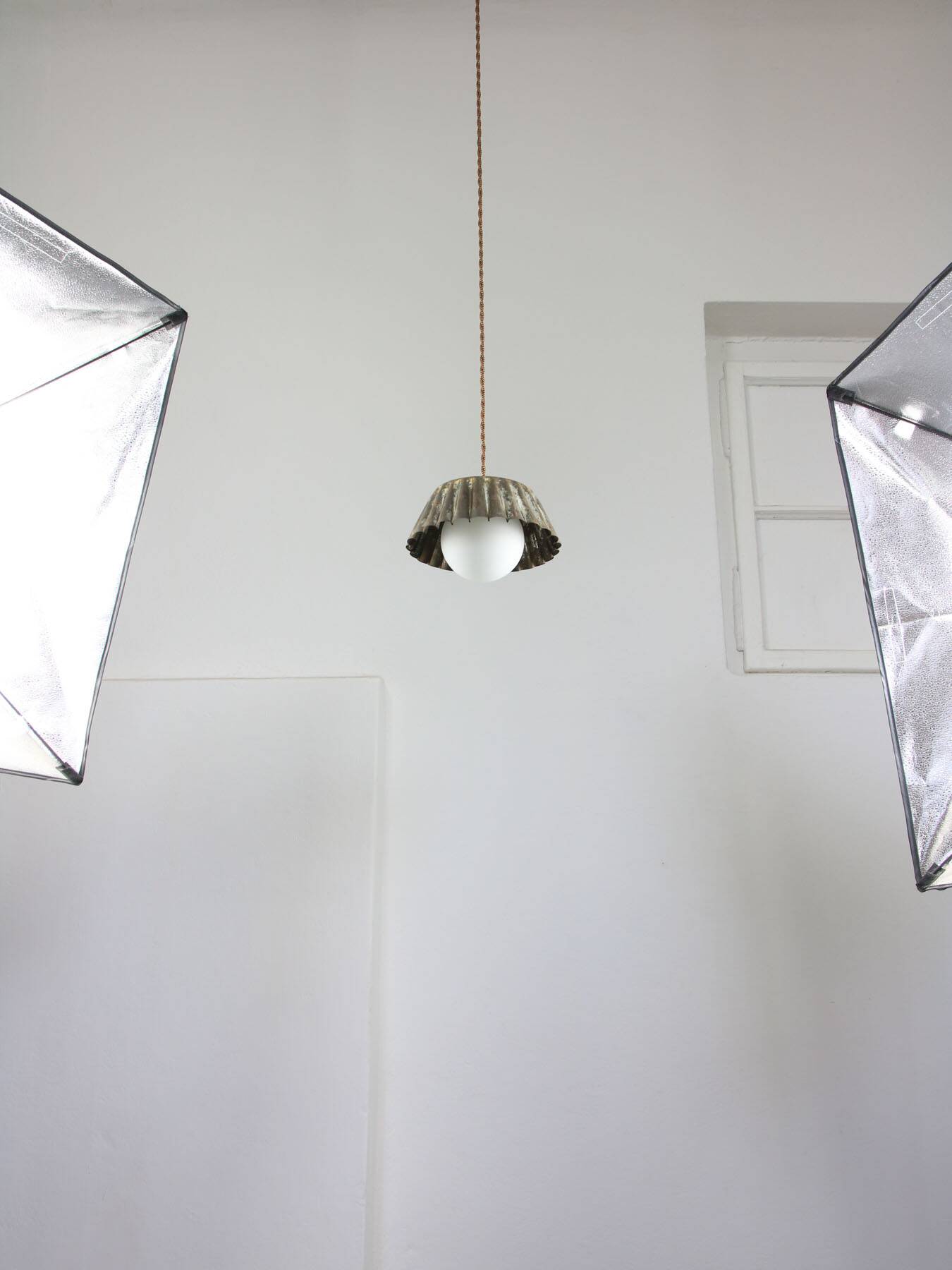 Vintage metal and opaline flower pendant lamp