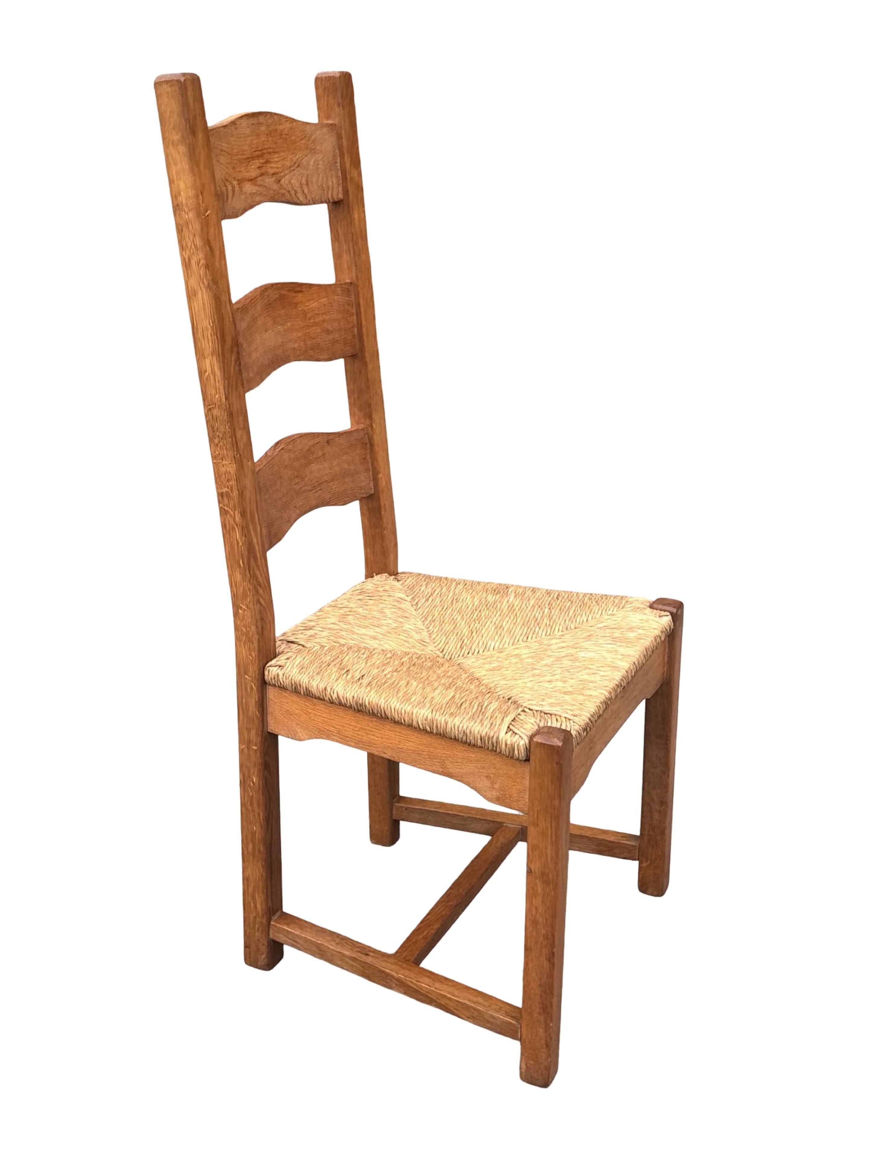 Vintage Set of 4 dining chairs oak and wicker 70's design high back