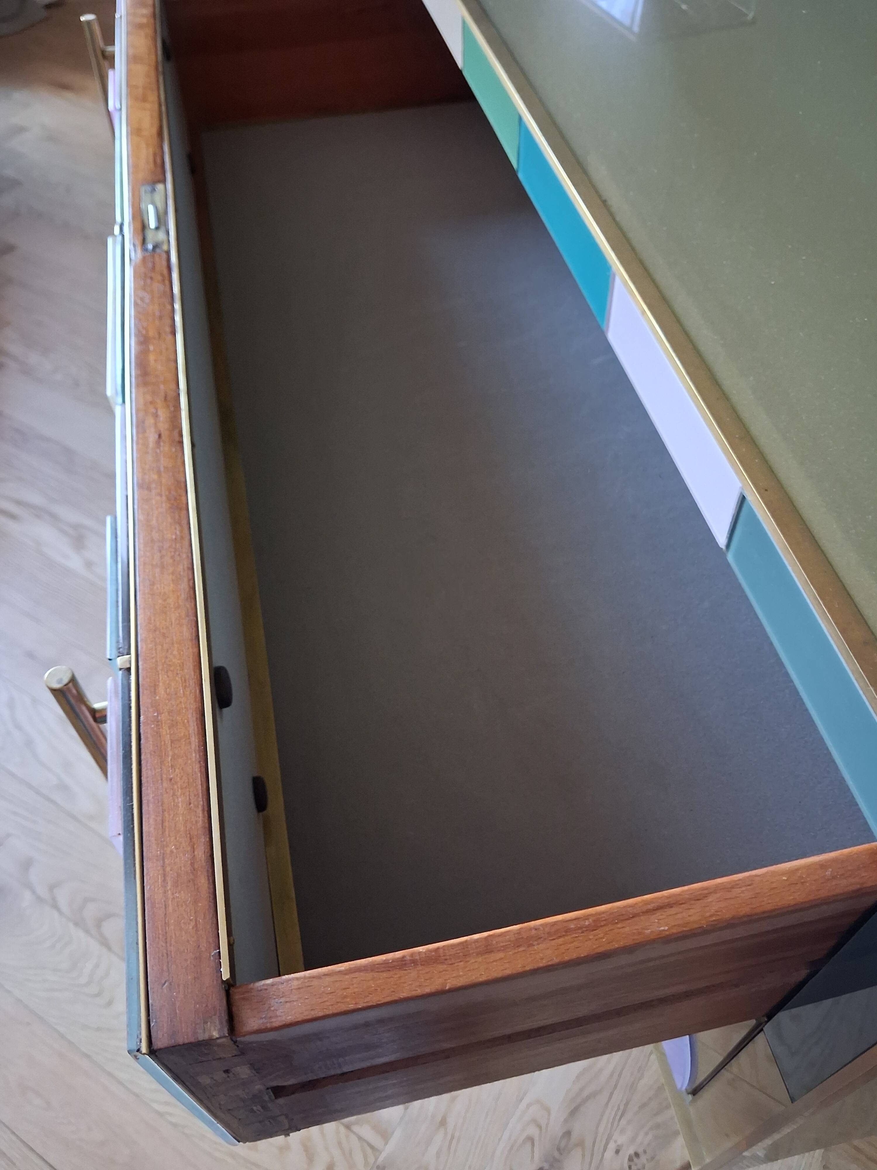 Coloured Murano glass and brass sideboard - 4 drawers