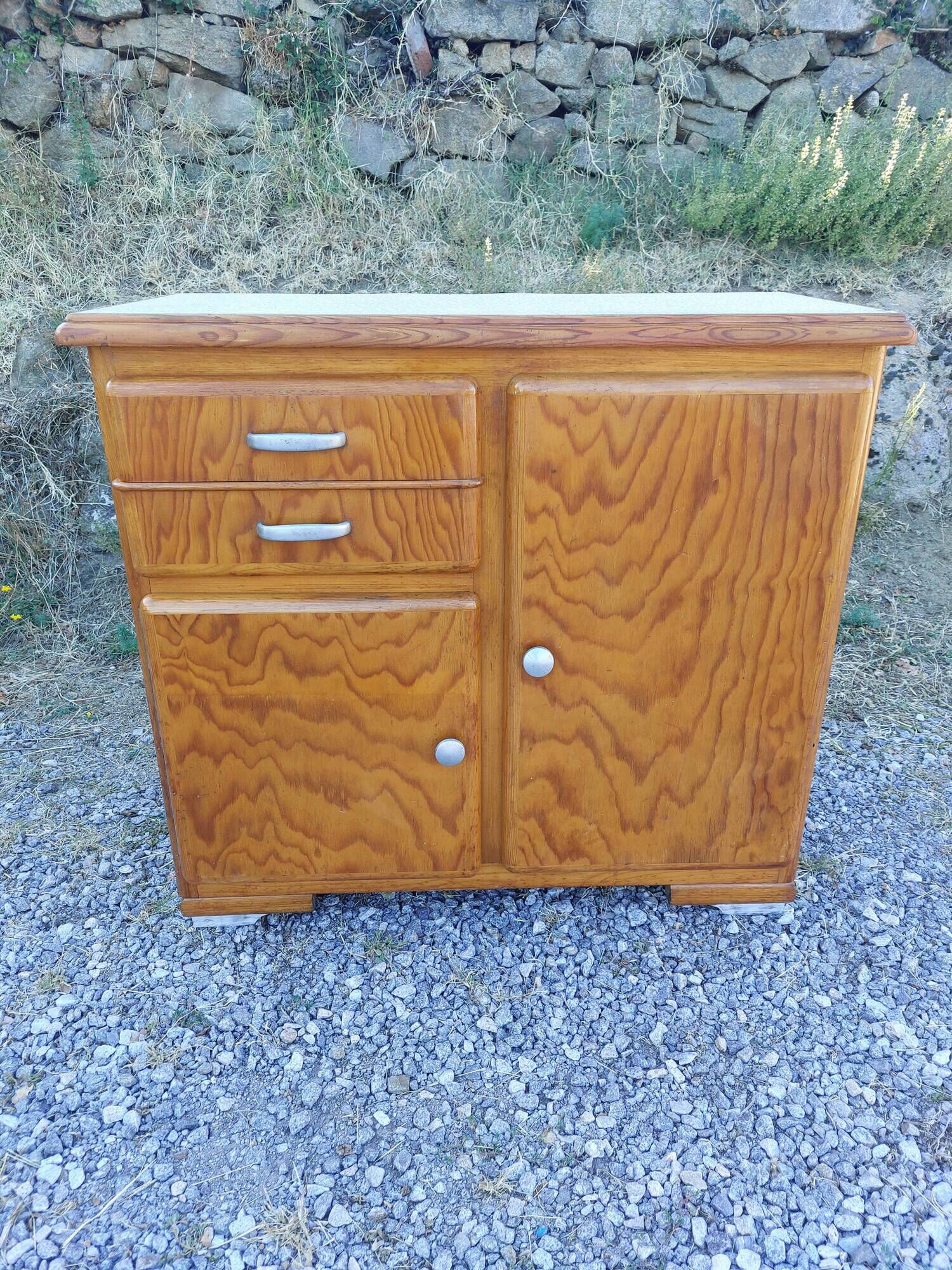 Mado buffet, asymmetrical doors, metal, floral top, vintage