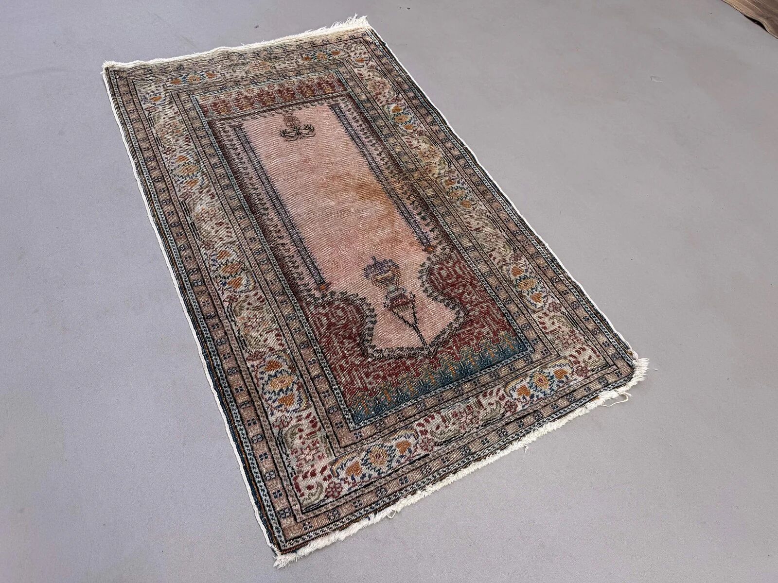 Turkish silk rug shabby vintage, 128x79cm tribal clearance 2510