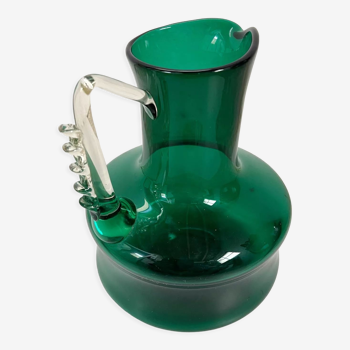 Vintage green blown glass pitcher