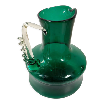 Vintage green blown glass pitcher