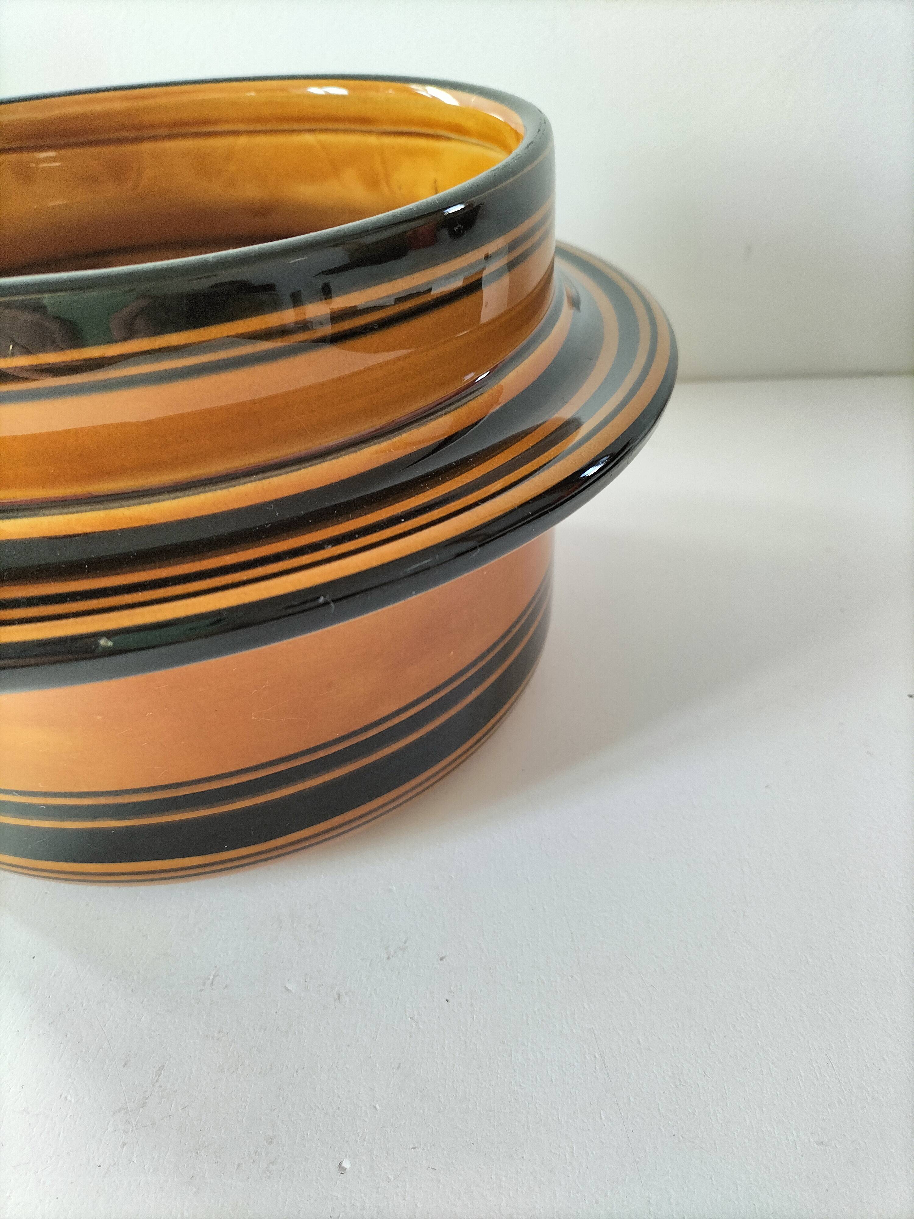 Vintage Luwasa cache-pot in brown caramel and black, ceramic, 1975