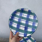 8 green and blue checked dessert plates