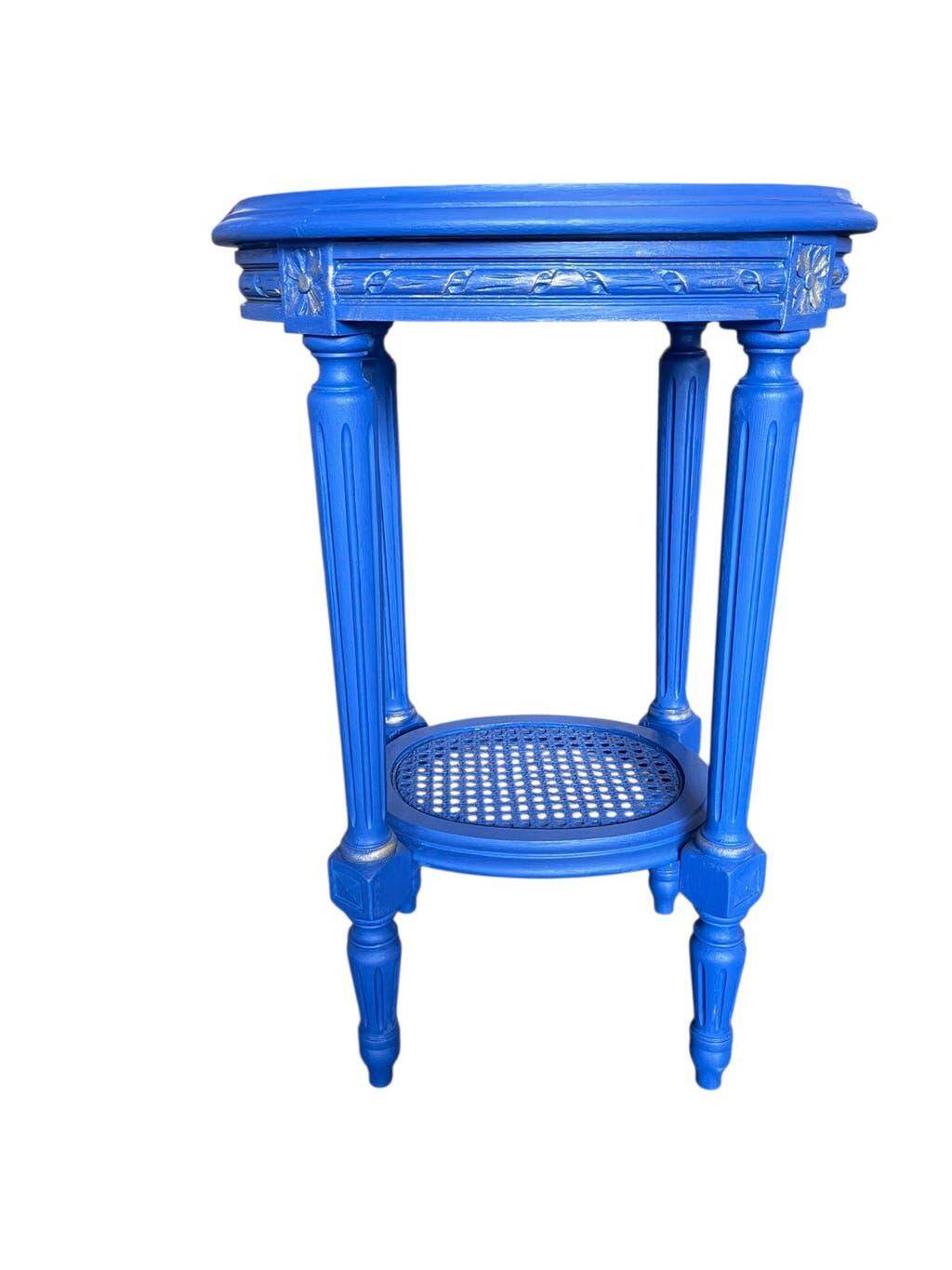 Table d'appoint ronde vintage en bois bleu / guéridon / support