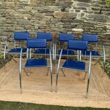 Set of 6 blue chairs with design curves