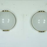 Pair of large round murano bullicante glass sconces with brass. Italy 1970s