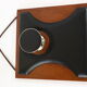 Two coat hangers, wood, leather and black leather, 70s