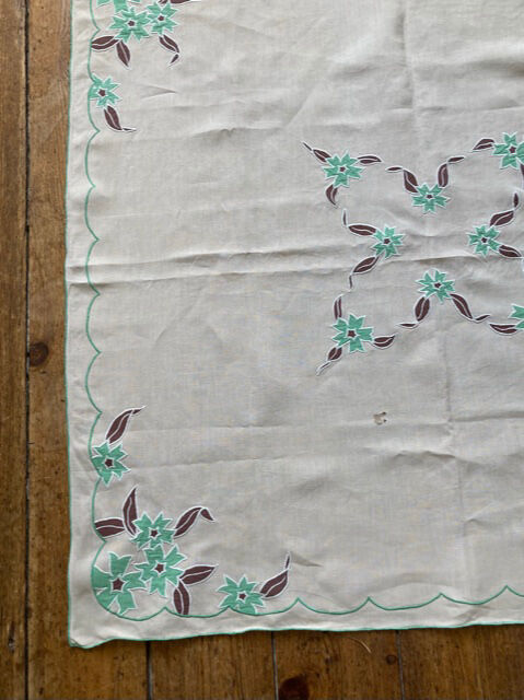Vintage embroidered tea tablecloth and towels