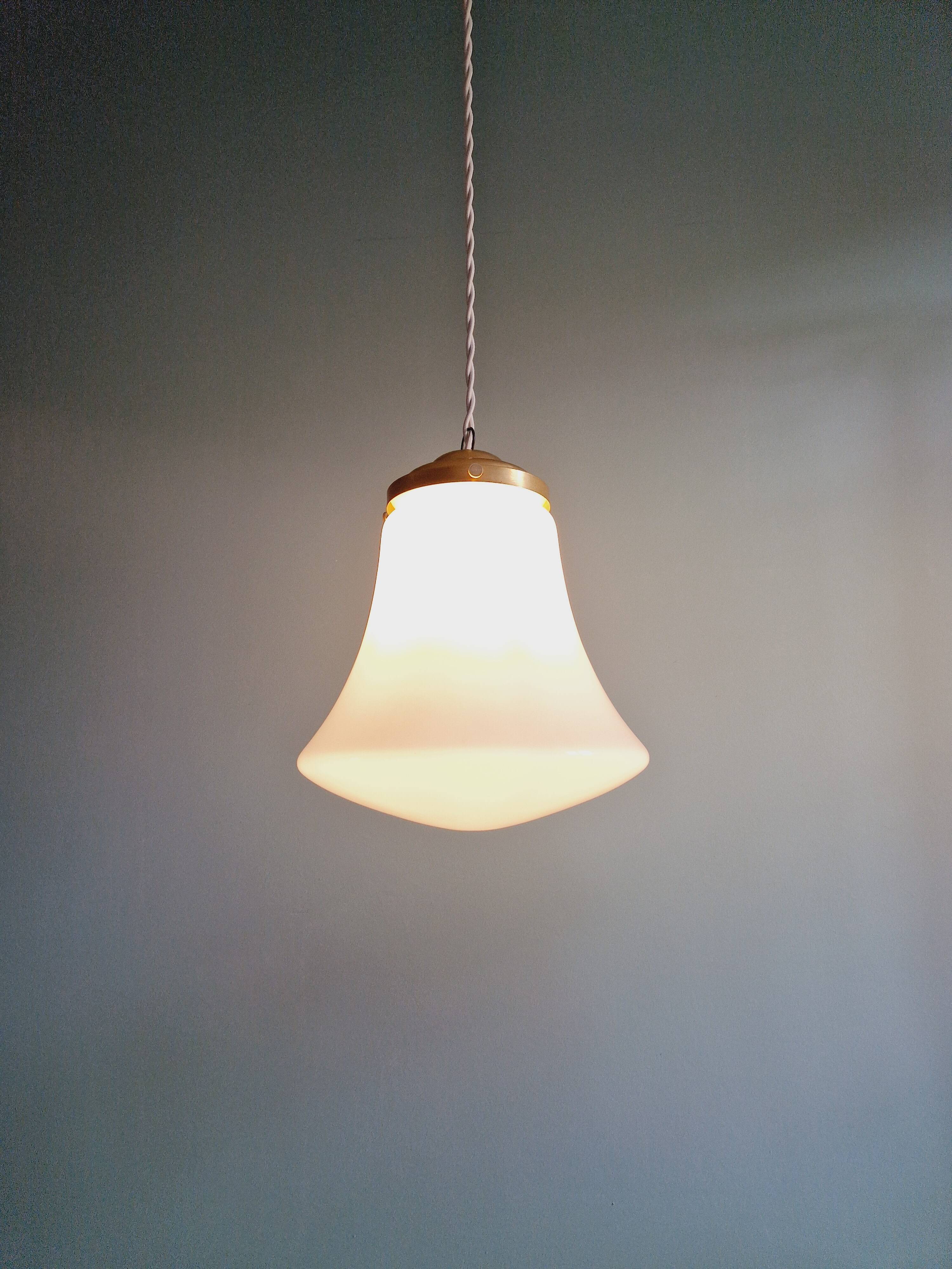 Vintage bell-shaped white opaline pendant light