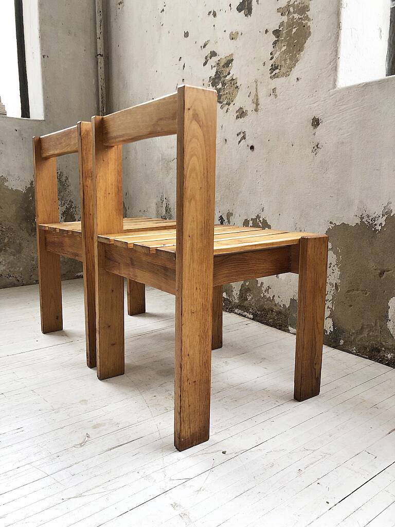 Duo of les arcs mountain pine chairs