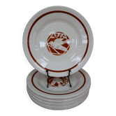 Lot de 10 assiettes à dessert terre de fer Salins "Colibri" France