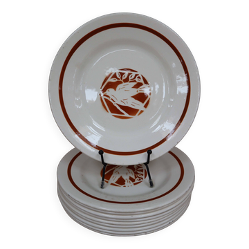 Lot de 10 assiettes à dessert terre de fer Salins "Colibri" France