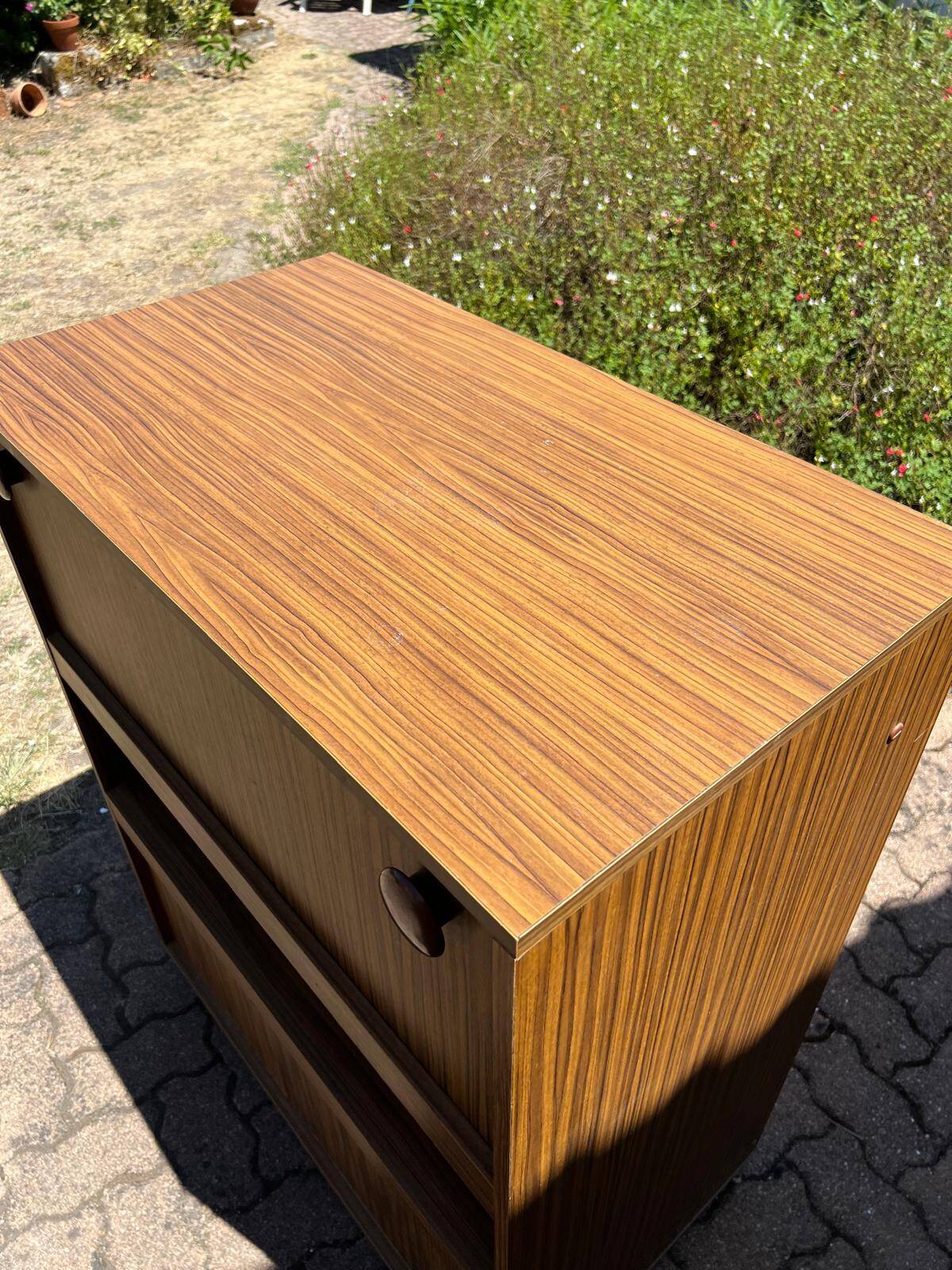 Vintage foldable bedside table in zebra wood – 1970s