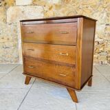 Commode vintage en noyer, pieds compas , circa 1950s