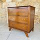 Vintage walnut chest of drawers, splayed legs, circa 1950s.
