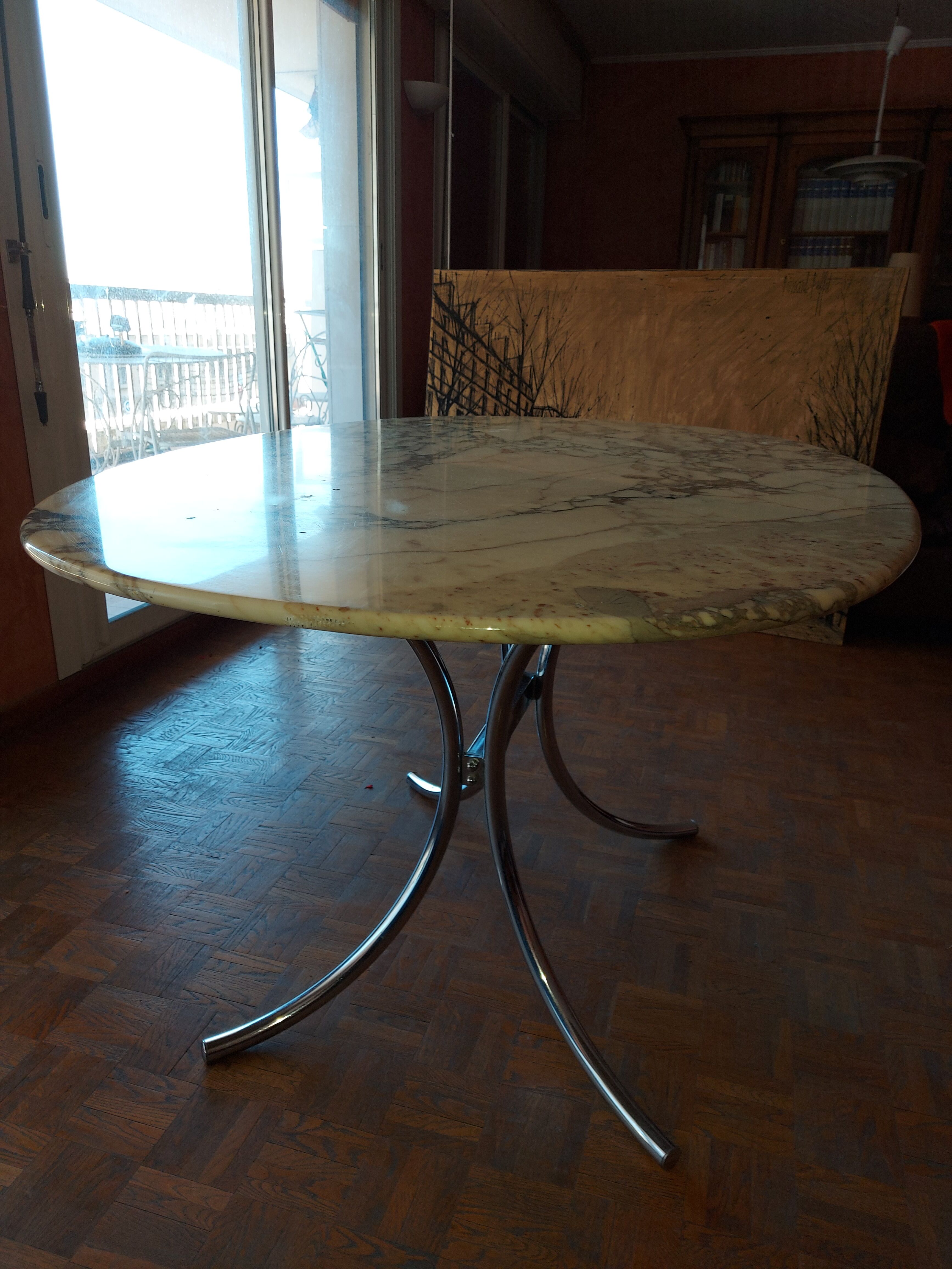 Large dining table in vintage marble 70'S Roche and Bobois