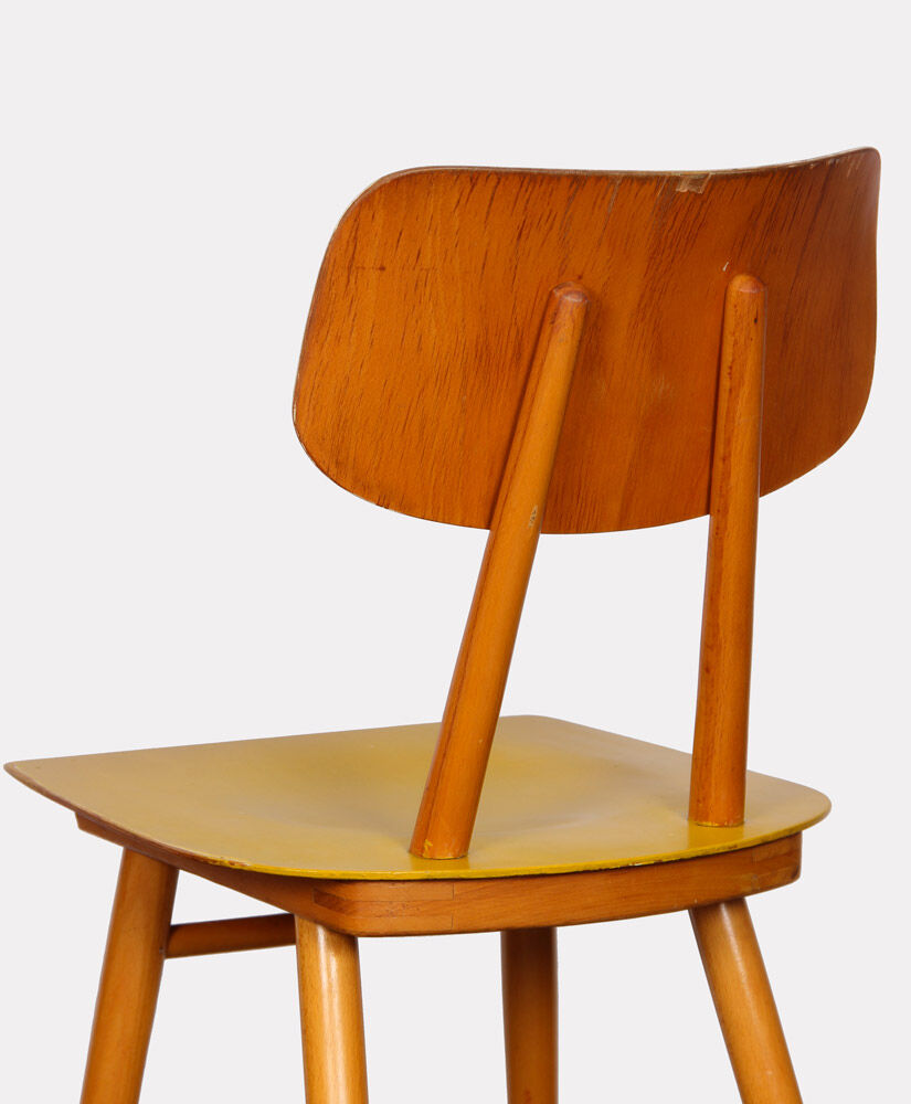 Suite of 4 yellow chairs produced by Ton, 1960