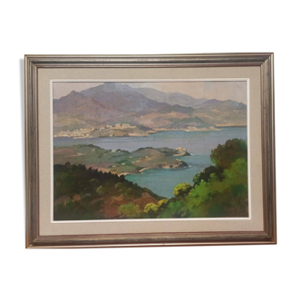 Peinture à l'huile sur panneau paysage marin île d'elbe claudio da firenze