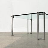 Vintage Space Age coffee table in glass and aluminium attributed to Peter Ghyczy, 1970s.