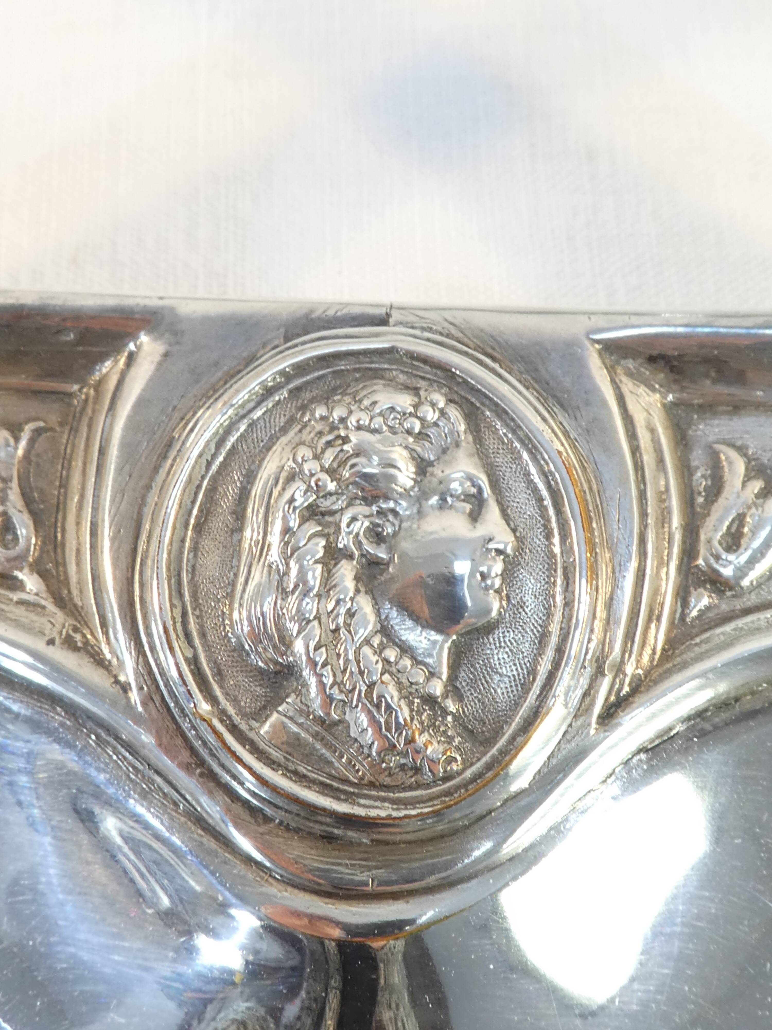 Service tray with silver metal belier 19th 77 X 52 cm