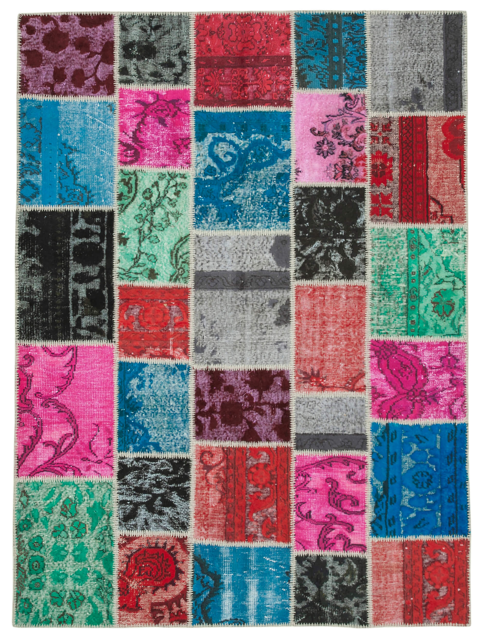 Tapis patchwork multicolore vintage 179 cm x 243 cm fait à la main anatolian vintage