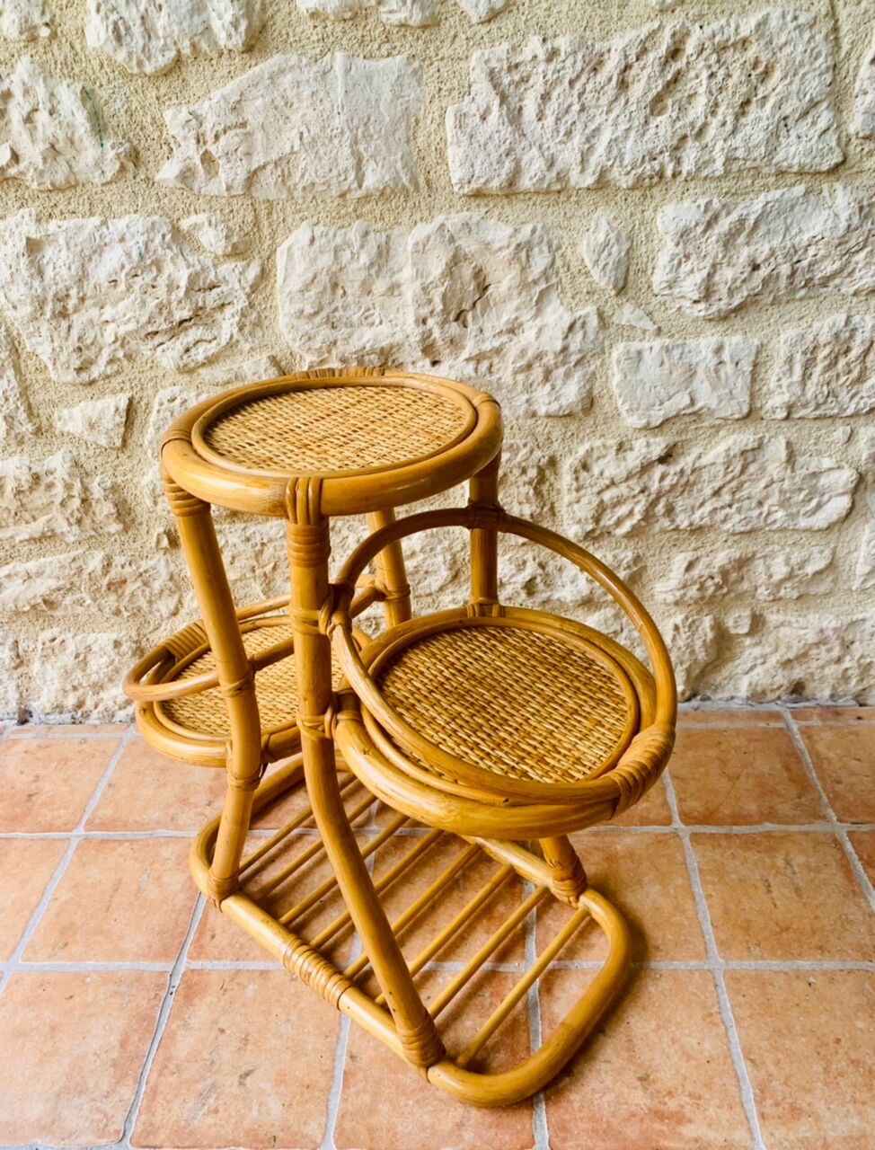 Vintage bamboo and rattan plant holder, circa 70's