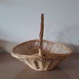 Natural wicker basket with twisted handle – vintage decorative basket