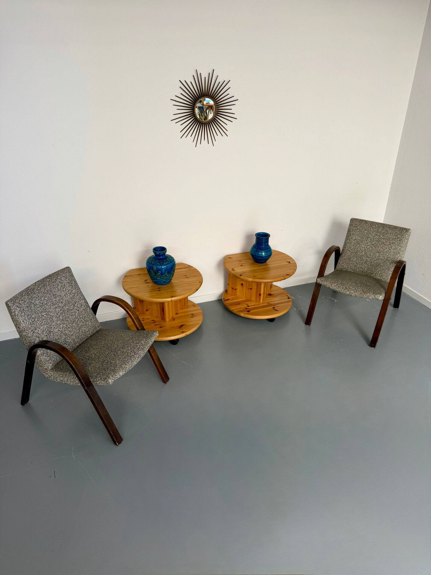 Side table, end table X2, solid pine, 1970s design.