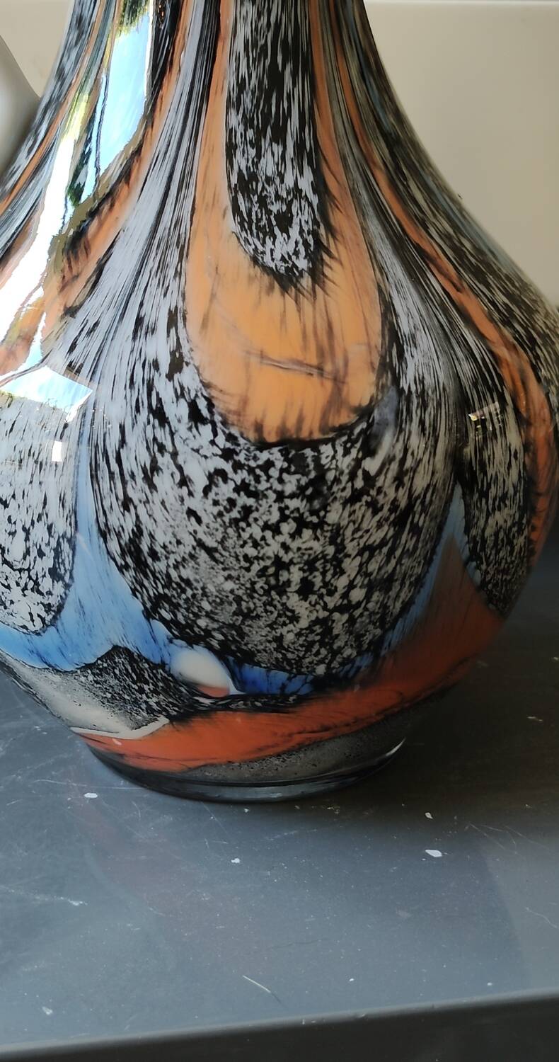 Murano Art Glass Carafe Vase/Carlo Moretti, Speckled Swirls