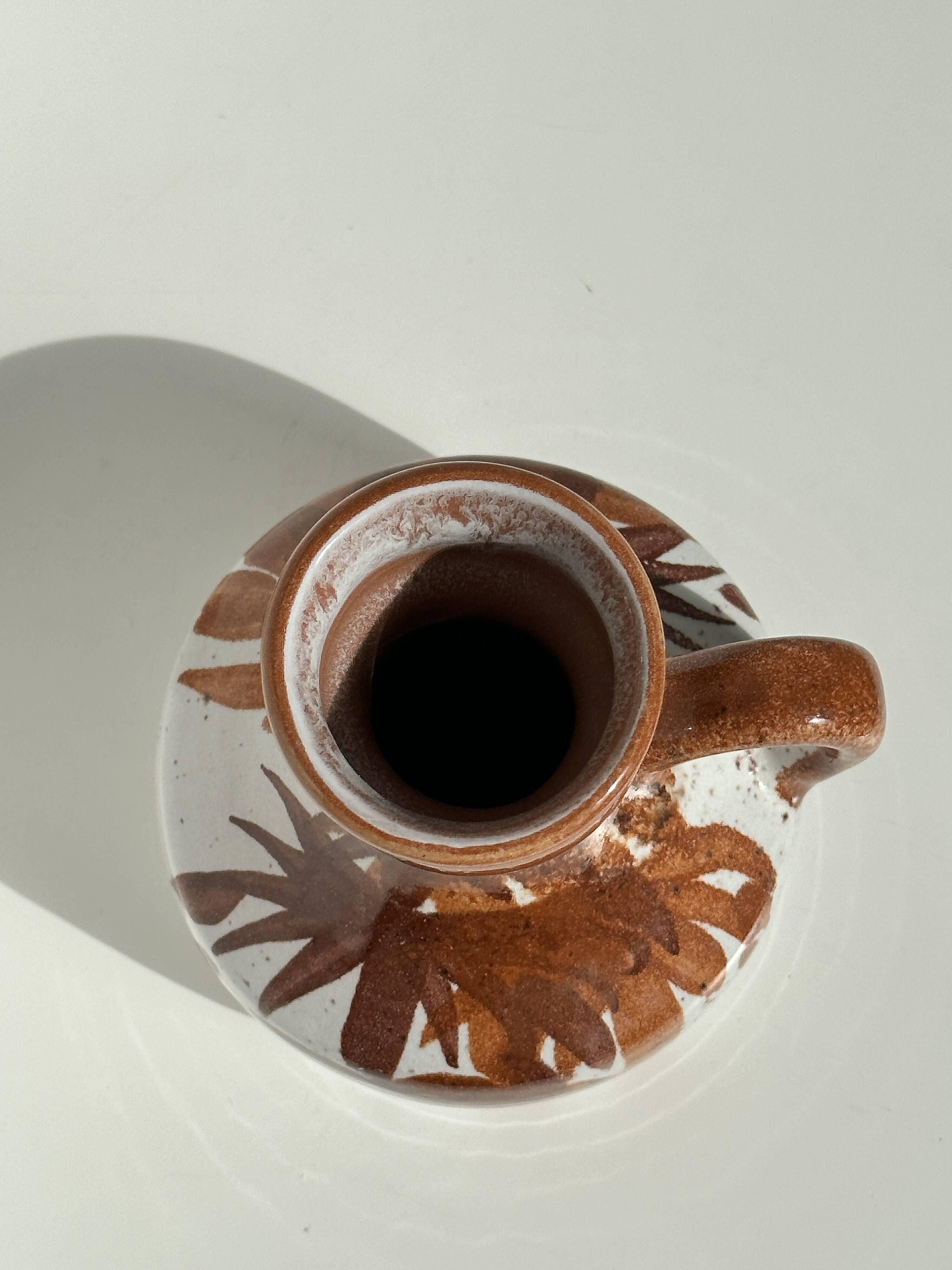 Small white and brown vase or pitcher West Germany H:15cm D:10.5cm