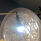 Art Deco Suspension Lamp in Pastel Pink Frosted Glass Signed Degué France 1930s