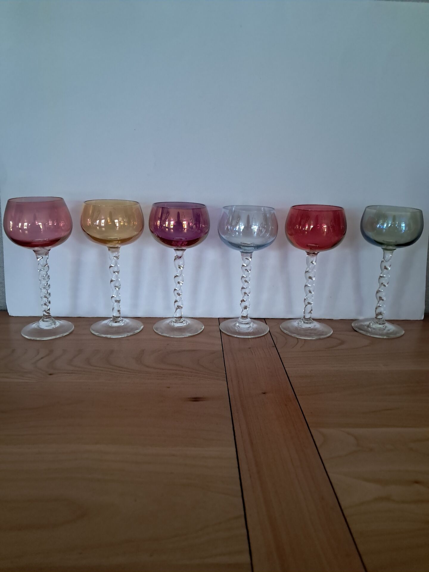 6 verres Arlequin en verre soufflé, années 60