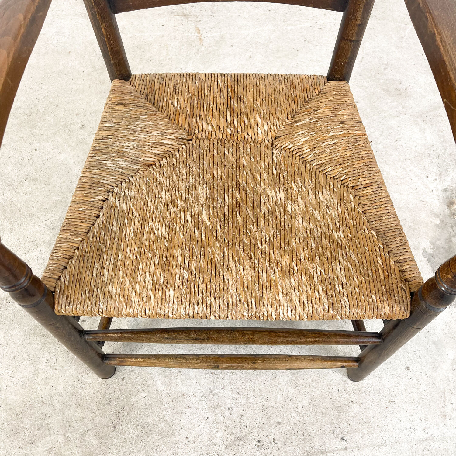Antique oak wooden farmhouse armchair with cane seat Zutphen