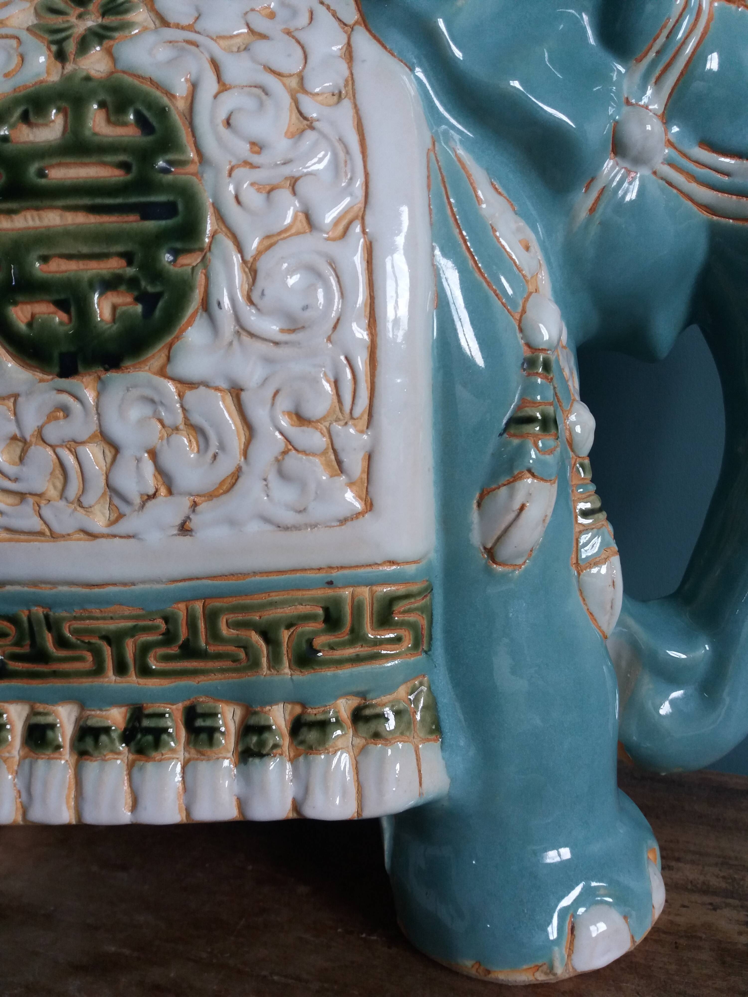 Green blue ceramic elephant