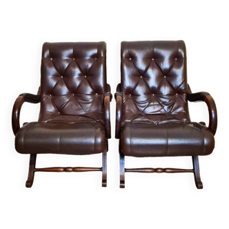 Pair of leather chesterfiel armchairs