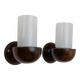 Vintage wall sconces from the 1960s, set of 2, dark wood with white glass shades, Mid-Century Modern lighting, sculptural wall sconces.