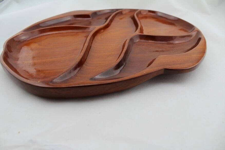 Scandinavian teak tray with compartments