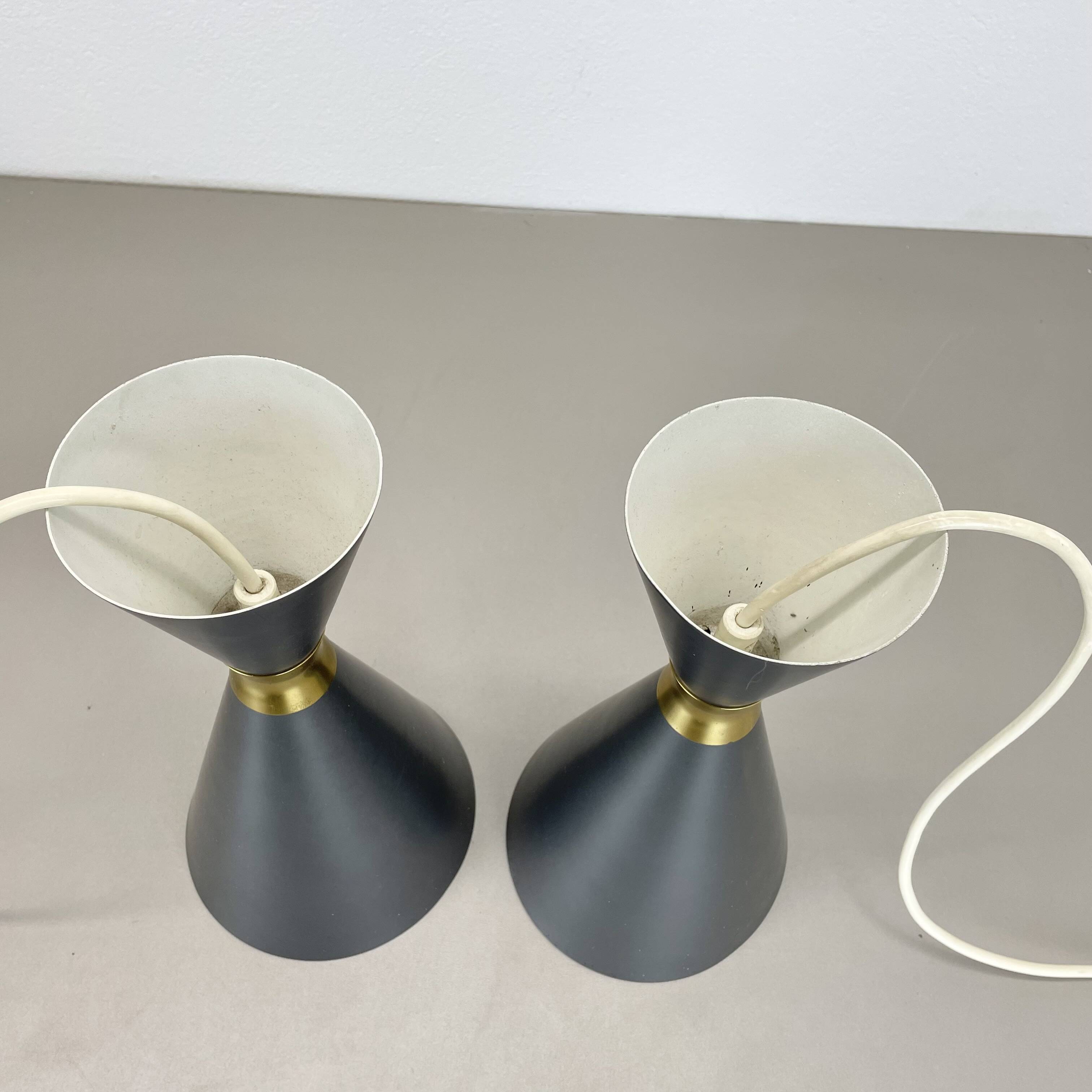 Set of 2 diabolo stilnovo style metal hanging light, bag turgi, switzerland 1950