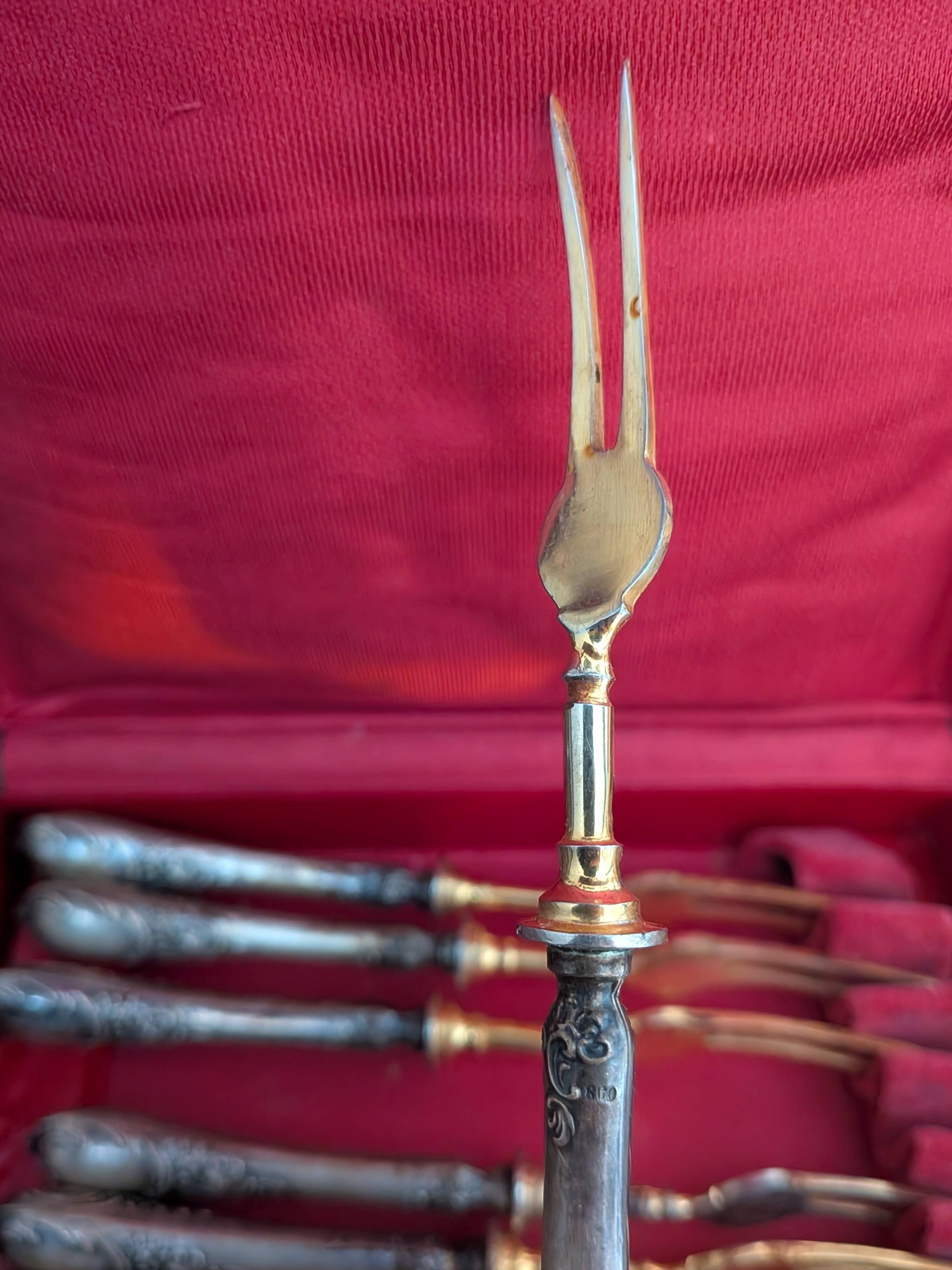 Silver and vermeil dessert service - Rococo style (12 pieces)