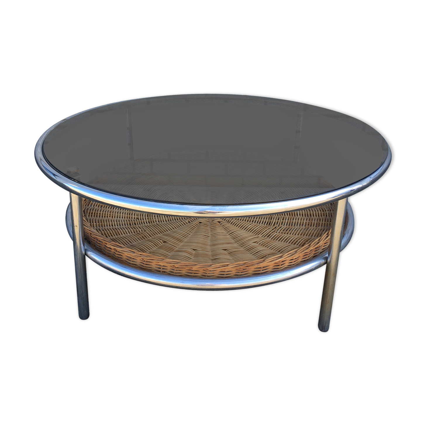 Glass and wicker coffee table
