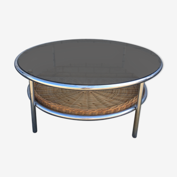 Glass and wicker coffee table