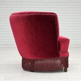 1970s, Danish lounge chair, original condition, cherry-red velour fabric.