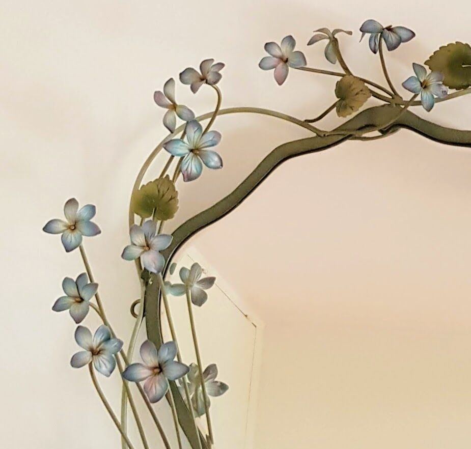 Vintage Tole Mirror with Flowers, circa 1970s