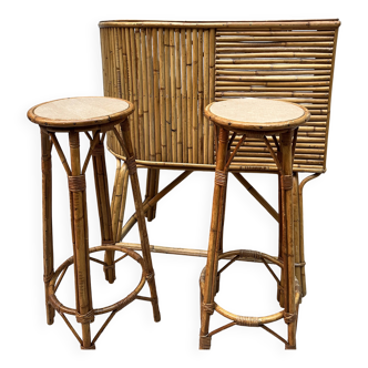 Bar tiki en bambou et rotin, 1970