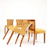 Set of 6 vintage dining chairs in Art Deco geometric jacquard.