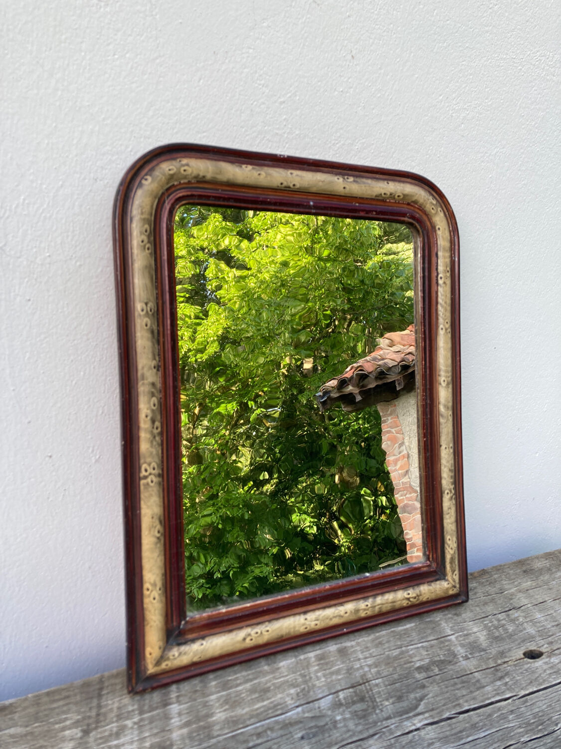 Mirror louis philippe old nineteenth in brown and beige wood